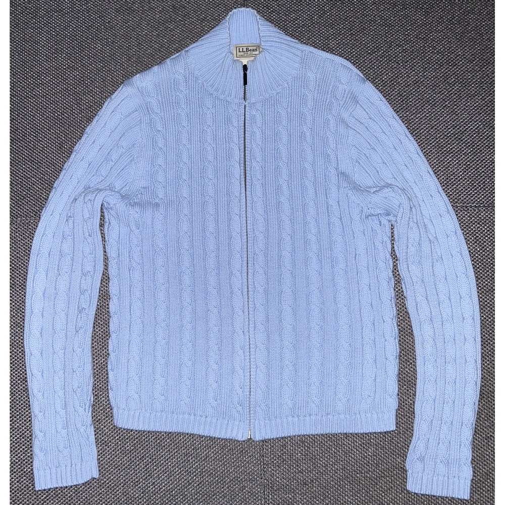 L.L. Bean Women's Light Blue Cable Knit Full Zip Sweater Size XS Vintage 90s VTG